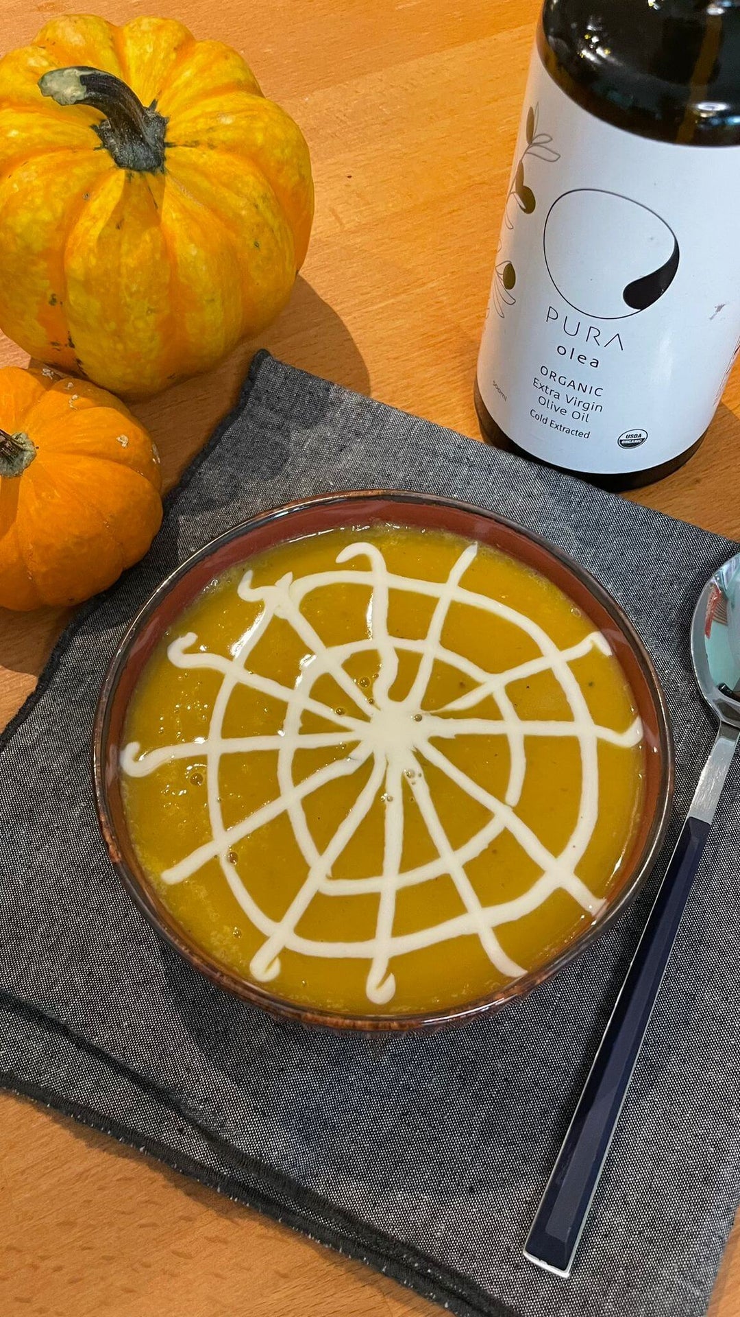 Spider Web Pumpkin Soup for Halloween