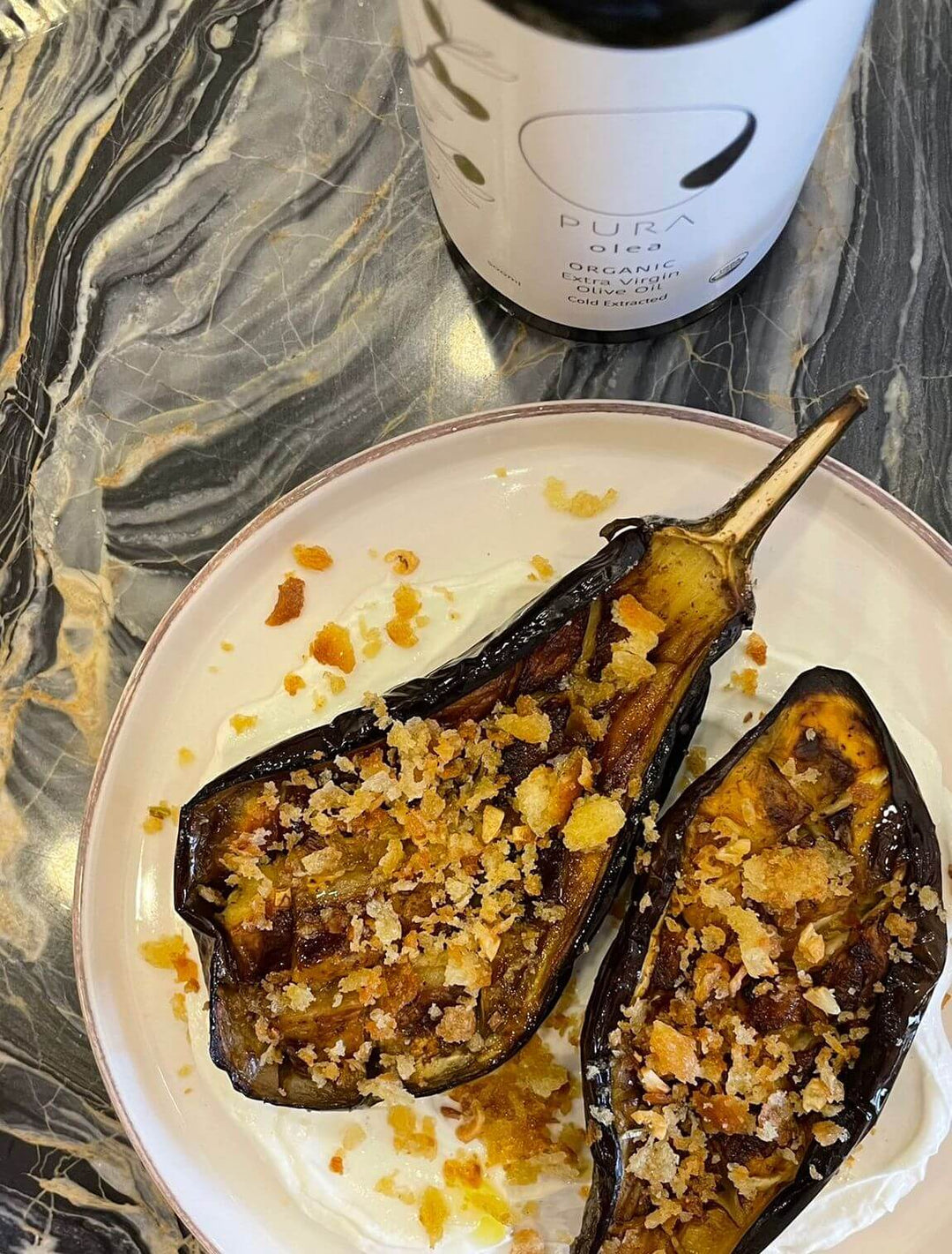 Long-Roasted Eggplant with Garlic, Labneh and Breadcrumbs