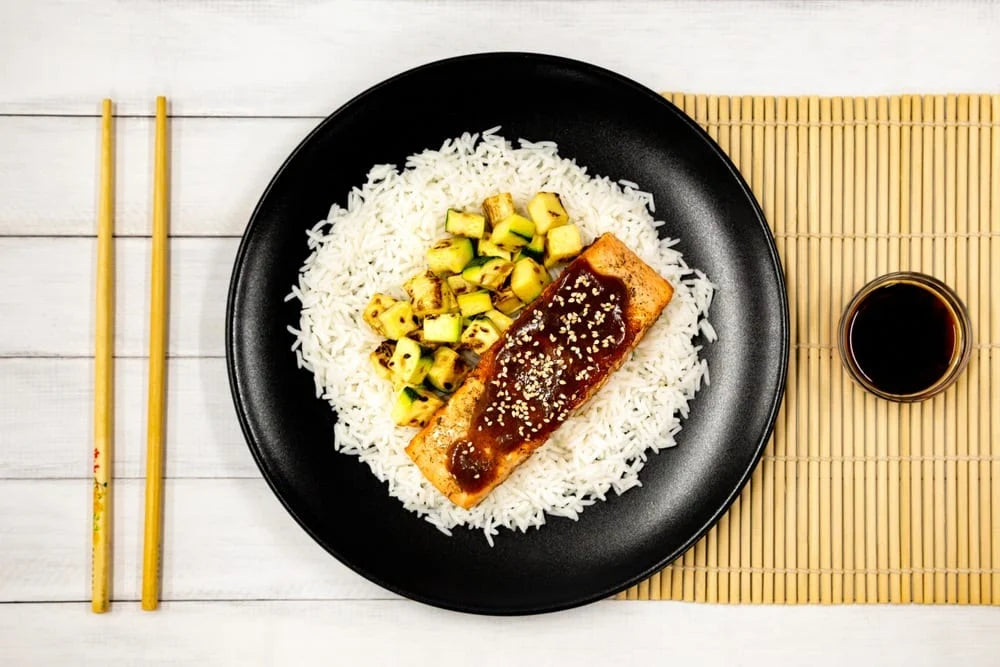 Glazed Honey Garlic Salmon with Roasted Zucchini by DWELL by Michelle