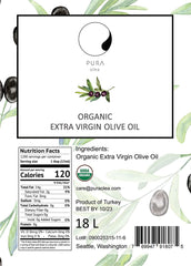 PURA olea Premium Organic Extra Virgin Olive Oil, Cold Extracted, Fruity and Exceptional Taste, Perfect for Everyday Cooking 609 FL. OZ. (18 L)